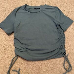 Zara Teal Ruched Crop Short Sleeve Top